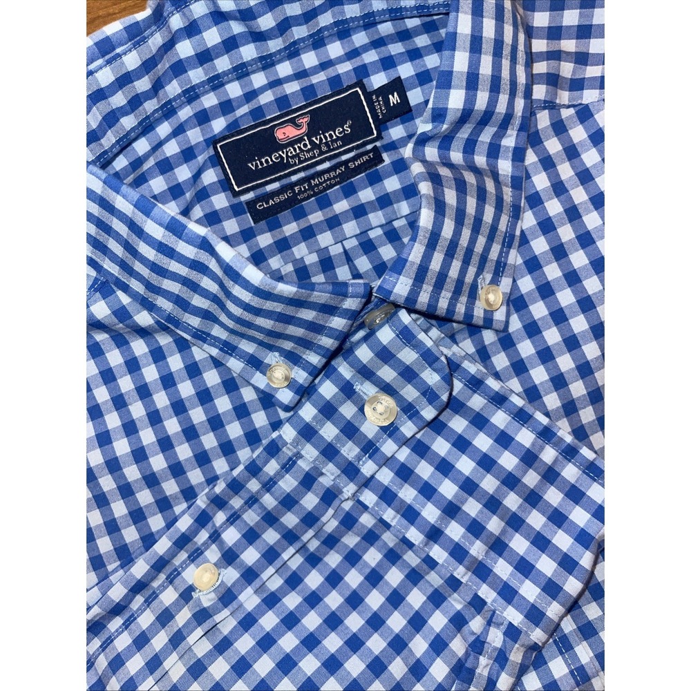 Vineyard Vines Classic Fit Murray Shirt Men M Blue Gingham Check Long Sleeve